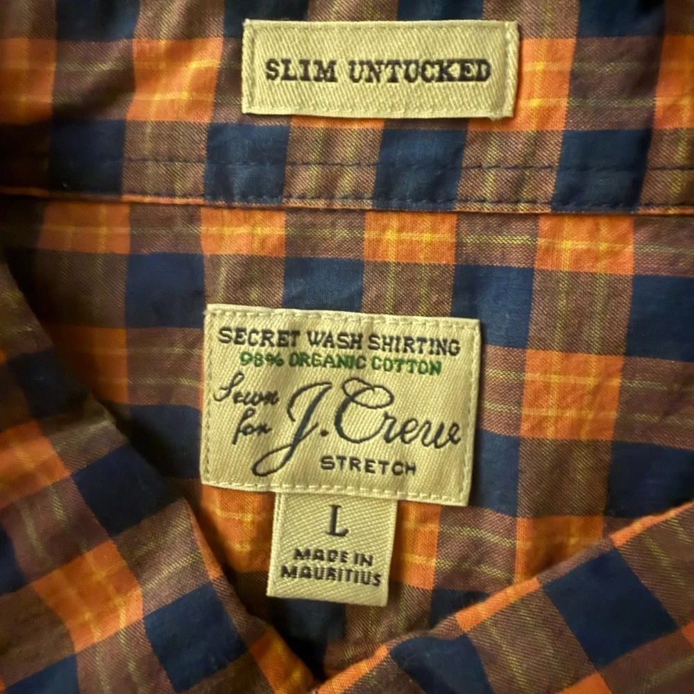 J. Crew Men's Checkered Shirt - Orange and Blue
